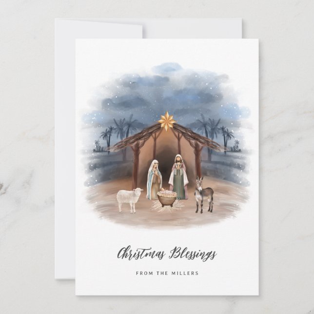 Cartes Pour Fêtes Annuelles Jésus Nativité Saint Joseph Vierge Marie chrétienn (Devant)