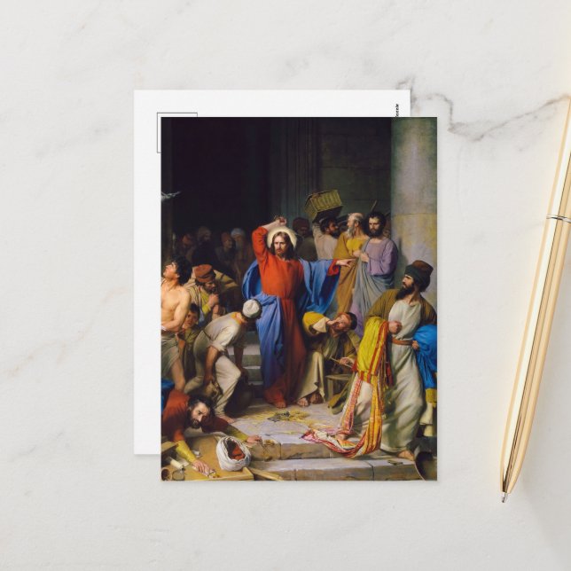 Cartes Pour Fêtes Annuelles Jésus nettoyant le temple par Carl Bloch (Devant/Arrière en situation)