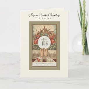 Cartes Pour Fêtes Annuelles Jésus Pâques Résurrection Prêtre tenant l'Hostie