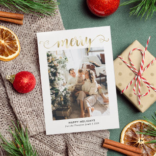 Cartes Pour Fêtes Annuelles Jeu de coeur moderne or Script Photo Noël