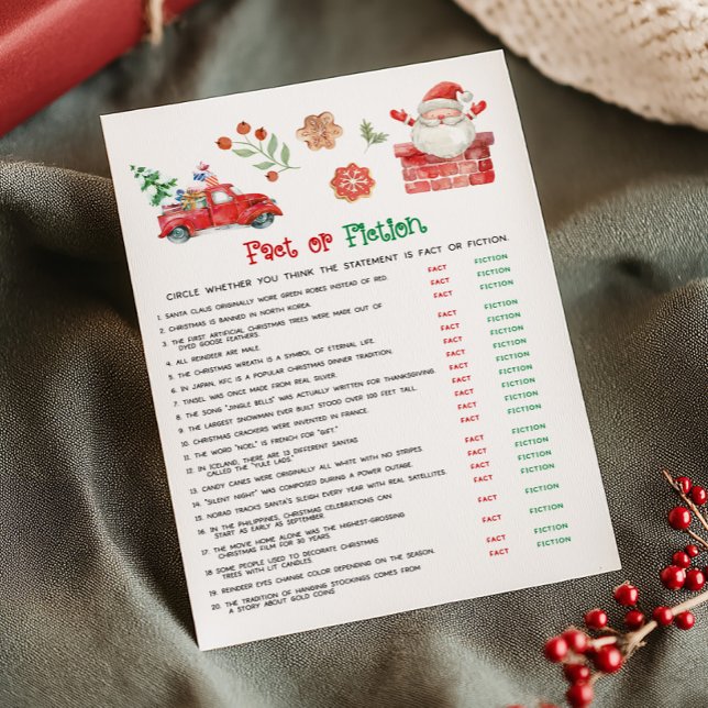 Cartes Pour Fêtes Annuelles Jeu de faits ou de fiction de Noël (Christmas Party Games)