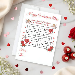 Cartes Pour Fêtes Annuelles Jeu de labyrinthe de puzzle coeurs roses rouges co