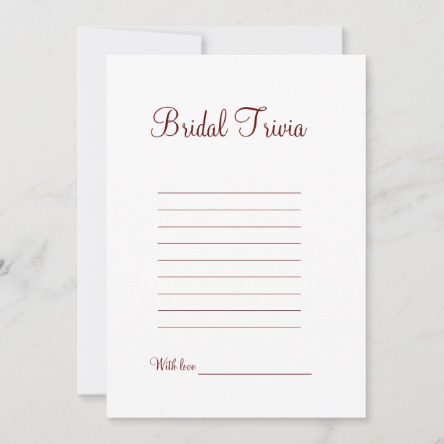 Cartes Pour Fêtes Annuelles Jeu de quiz de mariage pour la fête de mariage (Devant)
