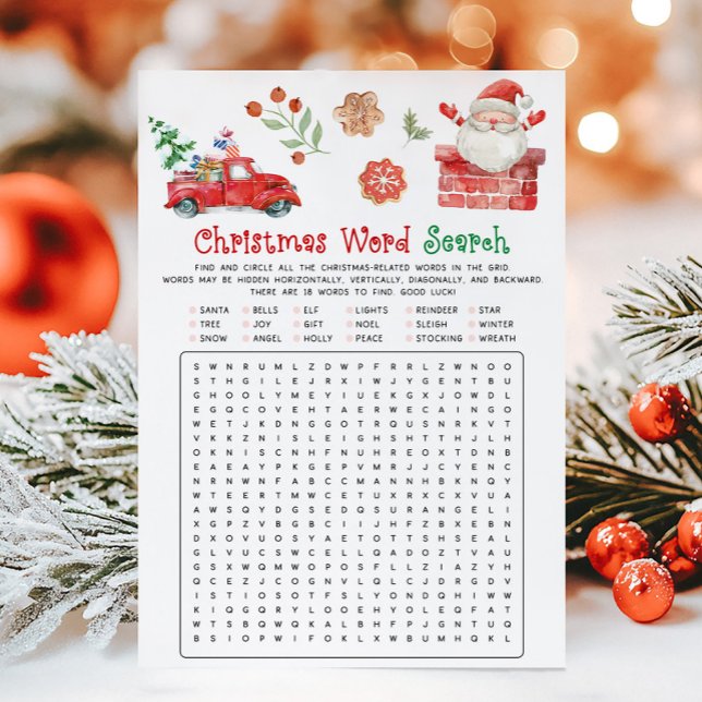 Cartes Pour Fêtes Annuelles Jeu de recherche de mots de Noël Santa (Santa Christmas Party Game)