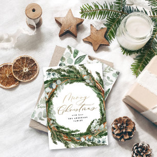 Cartes Pour Fêtes Annuelles Jeu d'or moderne eucalyptus botanique Noël