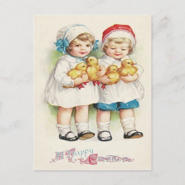Cartes Pour Fêtes Annuelles Jeune fille Canard poussin de Pâques (Devant)