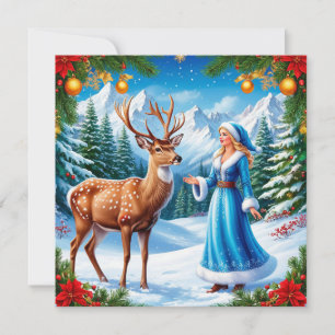 Cartes Pour Fêtes Annuelles Jeune Fille de Neige Scène hivernale enchantée