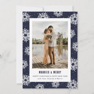 Cartes Pour Fêtes Annuelles Jeune marié flocon de neige bleu moderne