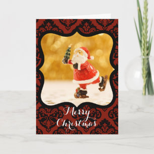 CARTES POUR FÊTES ANNUELLES JEUNES CHRISTMAS PÈRE NOËL SKATING AVEC SOUHAITS