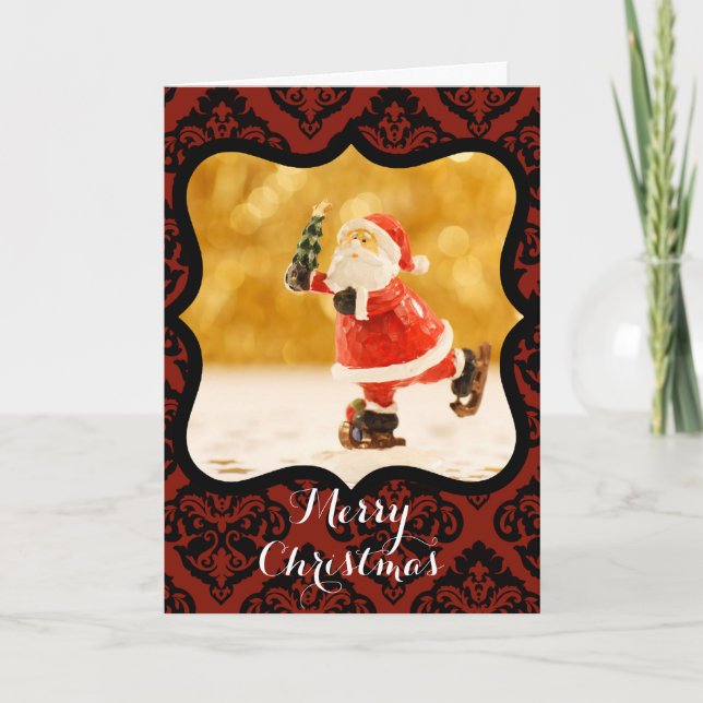 CARTES POUR FÊTES ANNUELLES JEUNES CHRISTMAS PÈRE NOËL SKATING AVEC SOUHAITS (Devant)