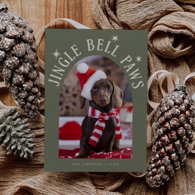 Cartes Pour Fêtes Annuelles Jingle Bell Patrouilles Chien Photo Sage Vert Noël (Créateur téléchargé)