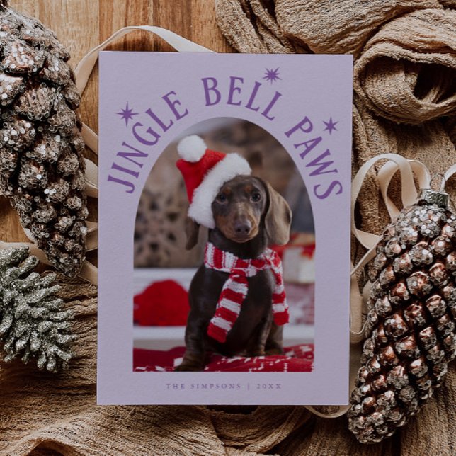 Cartes Pour Fêtes Annuelles Jingle Bell Paws Chien Photo Lilac Noël (Créateur téléchargé)