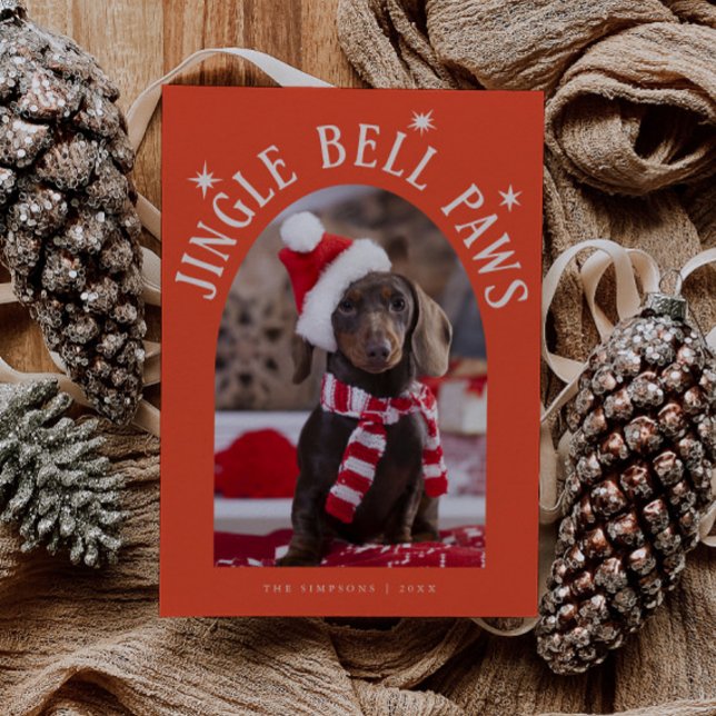 Cartes Pour Fêtes Annuelles Jingle Bell Paws Chien Photo Rouge Noël (Créateur téléchargé)