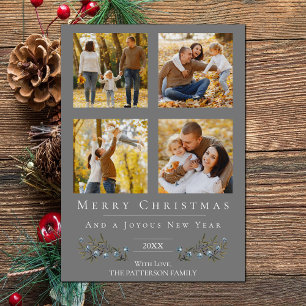 Cartes Pour Fêtes Annuelles Jingle Bells Quatre photos Noël Gris