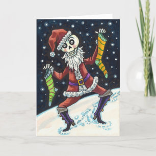 CARTES POUR FÊTES ANNUELLES JINGLE BONES PÈRE NOËL, SKELETON DE NOËL & STOCKIN