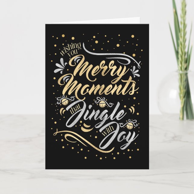 Cartes Pour Fêtes Annuelles Jingle Moments Joyeux avec Or Argent Noir (Devant)