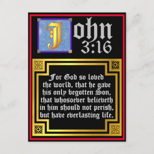 Cartes Pour Fêtes Annuelles John 3 16 Lettre éclairée Citation de la Bible de