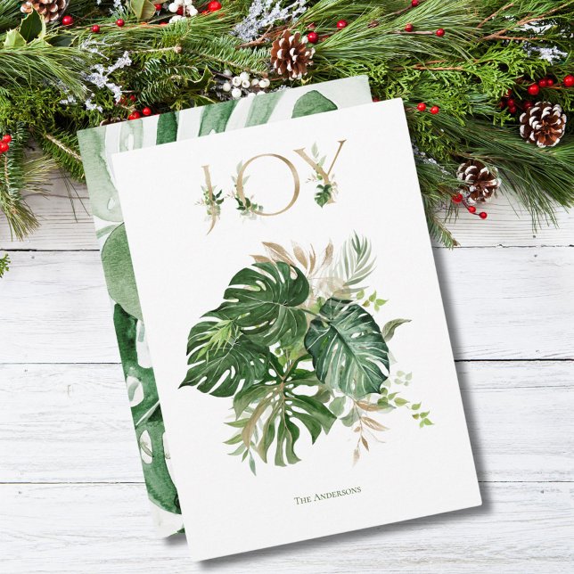 Cartes Pour Fêtes Annuelles Joie À Noël Tropical Green Palm Feuille (Créateur téléchargé)