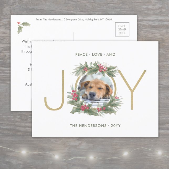 Cartes Pour Fêtes Annuelles JOIE Aquarelle couronne de Noël Photo personnalisé (Créateur téléchargé)