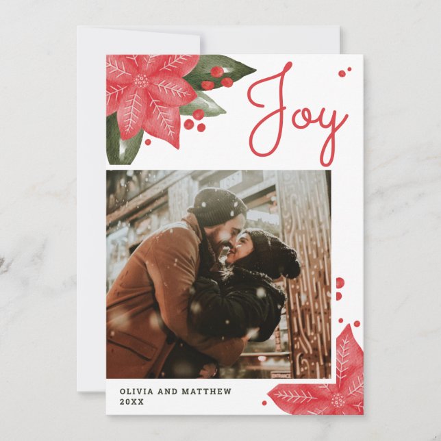 Cartes Pour Fêtes Annuelles Joie. Aquarelle Noël hiver rouge photo florale (Devant)