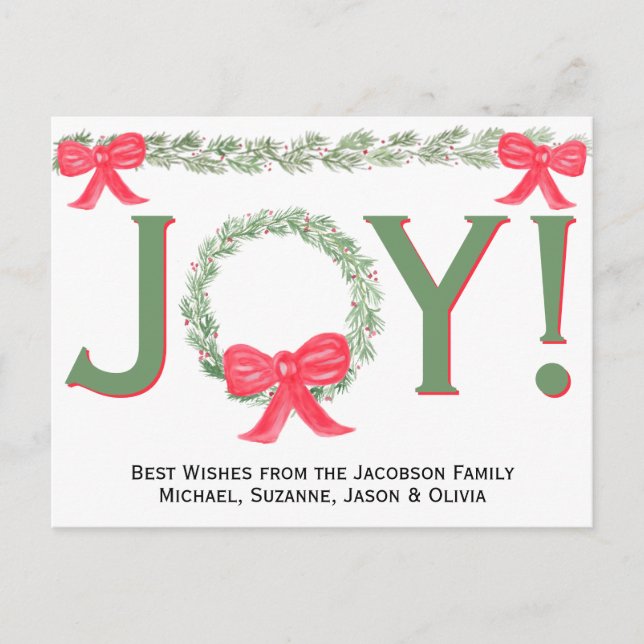 Cartes Pour Fêtes Annuelles Joie ! Aquarelle simple Wreath & Garland avec vach (Devant)