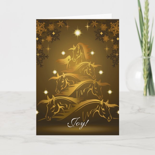 Cartes Pour Fêtes Annuelles Joie ! Arbre de Noël des Chevaux d'or (Devant)