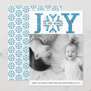 Cartes Pour Fêtes Annuelles Joie au monde aqua bleu flocon de neige Noël