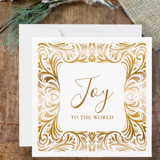 Cartes Pour Fêtes Annuelles Joie au monde Custom Elegant Golden Christmas (Joy to the world, golden elegant original art Christmas card.  Customize text and add family name.)
