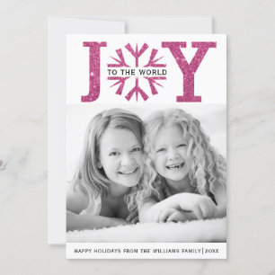 Cartes Pour Fêtes Annuelles Joie au monde fuchsia rose flocon Noël