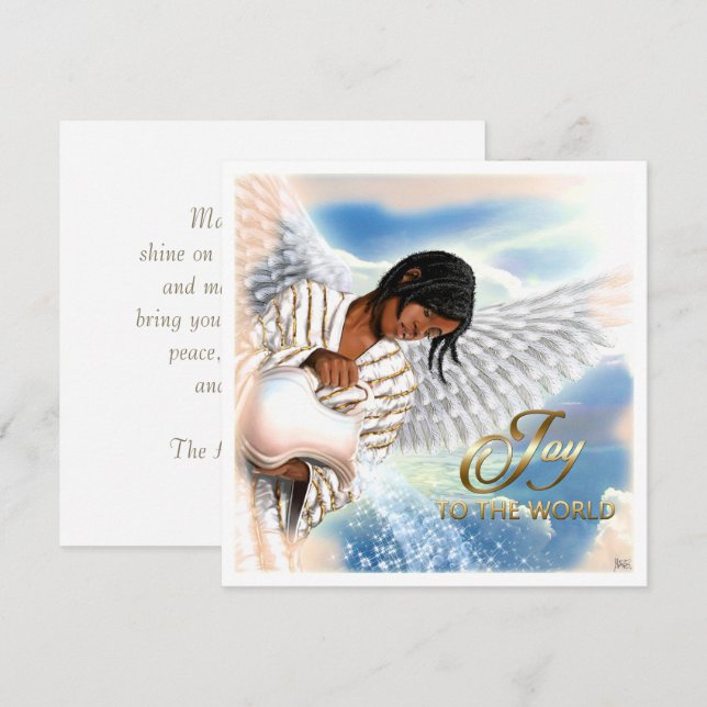 Cartes Pour Fêtes Annuelles Joie au monde. Noël de l'Ange Africain-Américain (Devant / Derrière)