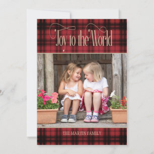 Cartes Pour Fêtes Annuelles Joie au monde Noël Rouge Buffle Noir Plaid