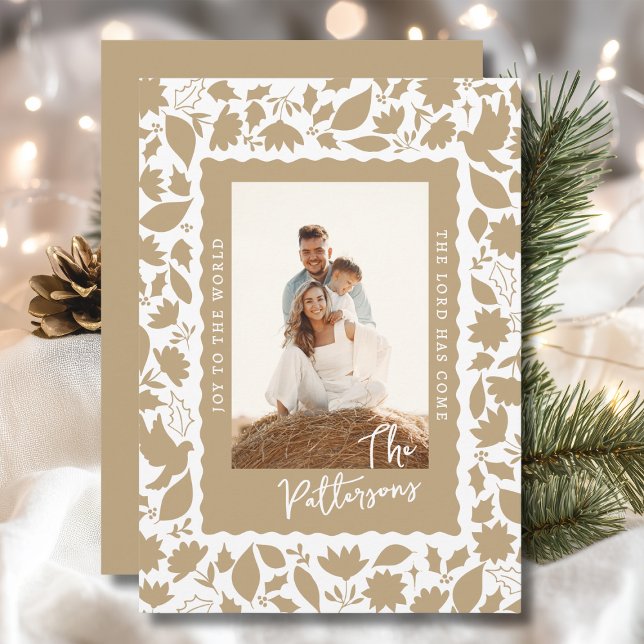 Cartes Pour Fêtes Annuelles Joie Au Monde Photo De Noël Religieux Floral (Créateur téléchargé)