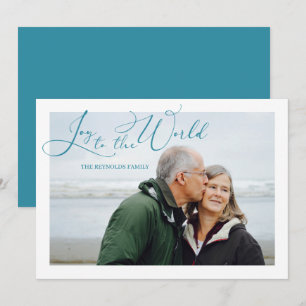 Cartes Pour Fêtes Annuelles Joie au monde Turquoise Photo Noël