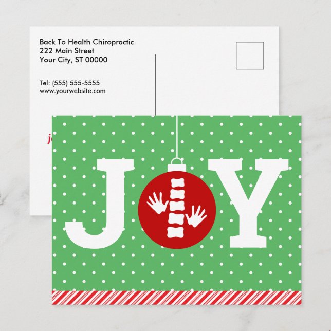 Cartes Pour Fêtes Annuelles JOIE avec Noël Pois Chiropratique (Devant / Derrière)