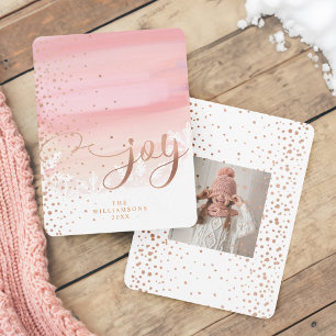 Cartes Pour Fêtes Annuelles Joie   Blush Watercolor Ombre Wash Snowflakes Phot