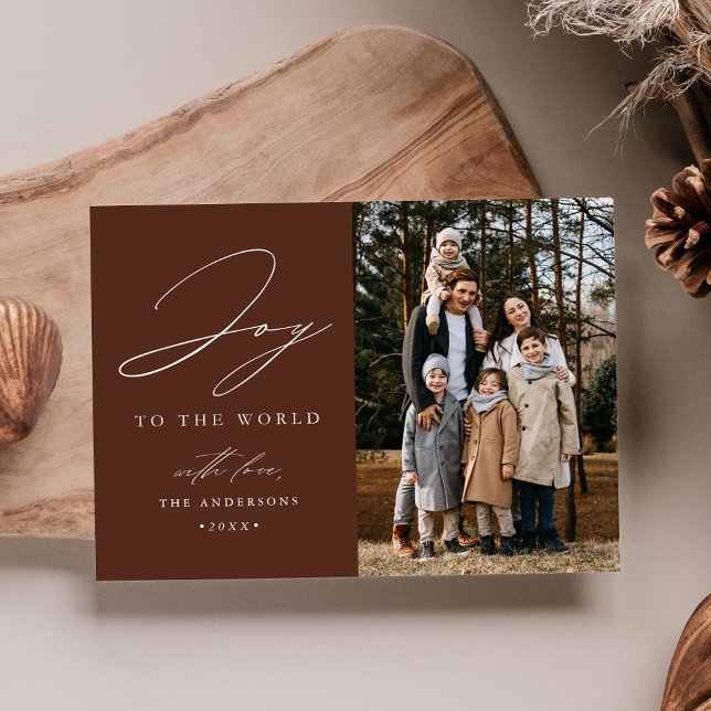Cartes Pour Fêtes Annuelles Joie Brown moderne au monde Photo (Créateur téléchargé)