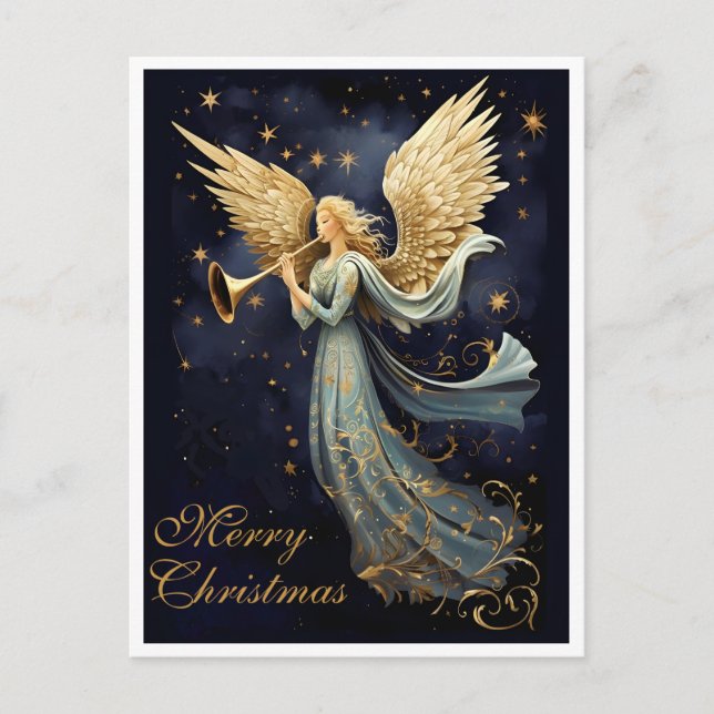 Cartes Pour Fêtes Annuelles Joie céleste à Noël en Ange Bleu (Devant)