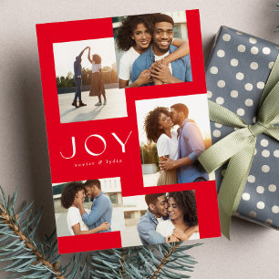 Cartes Pour Fêtes Annuelles Joie cinq collage photo moderne rouge Noël