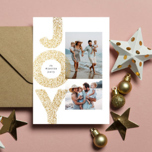 Cartes Pour Fêtes Annuelles Joie deux photos Noël faux or specklé moderne
