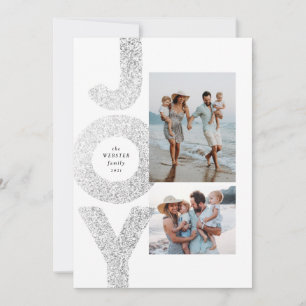 Cartes Pour Fêtes Annuelles Joie deux photos Noël faux speckle argent moderne
