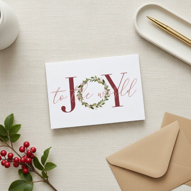 Cartes Pour Fêtes Annuelles Joie élégante au monde Photo de Noël (Elegant Joy to the World Christmas Holiday Photo Card)