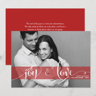 Cartes Pour Fêtes Annuelles Joie et amour Script rustique Rouge Noël Photo