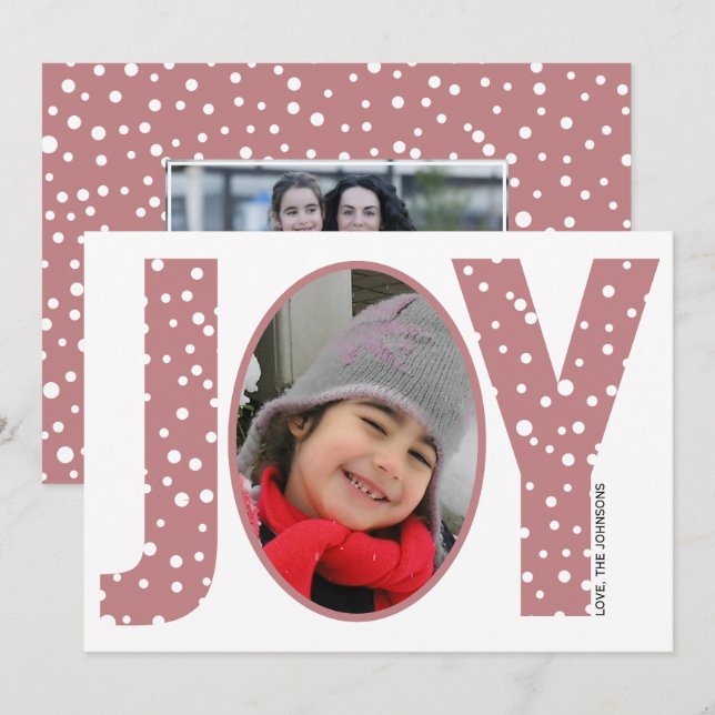 Cartes Pour Fêtes Annuelles Joie et neige poussiéreuse rose minimum Noël (Devant / Derrière)