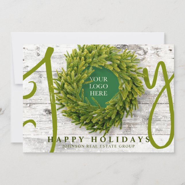 Cartes Pour Fêtes Annuelles Joie et pin avec logo Modern Rustic Business (Devant)