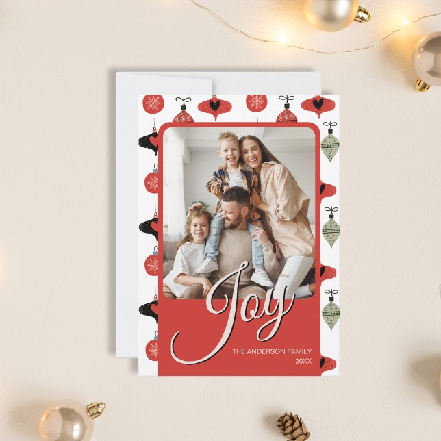 Cartes Pour Fêtes Annuelles Joie Famille Personnalisée Photo Noël Rouge (Joy Personalized Family Photo Christmas Red Holiday Card)