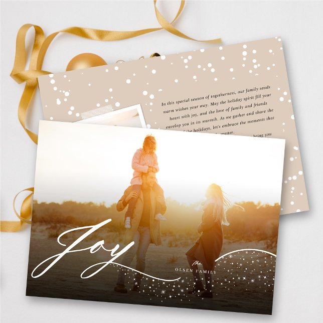 Cartes Pour Fêtes Annuelles Joie Flower White Script & Étincelles Photo élégan (Créateur téléchargé)