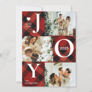 Cartes Pour Fêtes Annuelles Joie mignonne Rouge Tartan Plaid Photo Collage Noë
