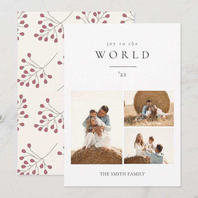 Cartes Pour Fêtes Annuelles Joie moderne au monde Photo de Noël (Devant / Derrière)