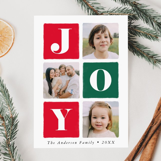 Cartes Pour Fêtes Annuelles Joie moderne Carré Rouge & Vert 3 Photo (Créateur téléchargé)