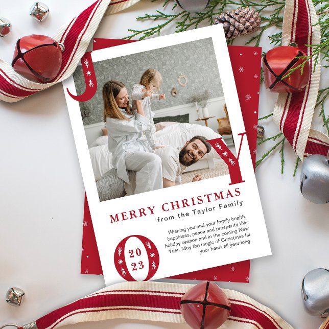 Cartes Pour Fêtes Annuelles JOIE Moderne Photo de famille de Noël (Modern JOY Christmas Family Photo Holiday Card)